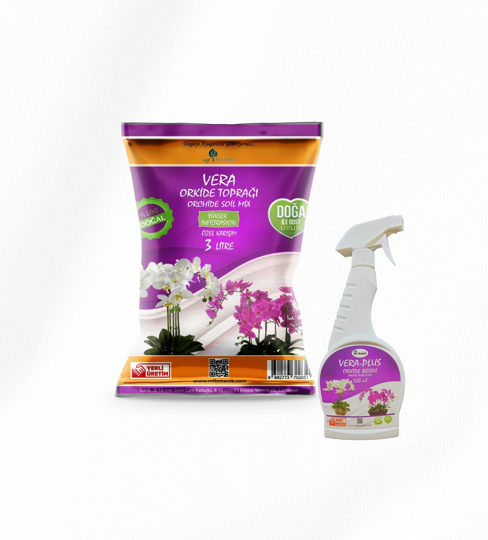 Orkide Bakım Seti | Orkide Toprağı 3 Litre Vera-Plus Orkide Besini 500Ml