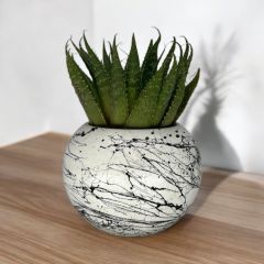 Küçük Boy Mermer Desen İNCİ Beton Saksı Beyaz