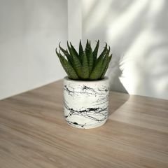Küçük Boy Mermer Desen BEYAZ Beton Saksı 5,5 cmlik